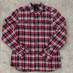 I jeans by Buffalo Red and Navy Plaid Shirt